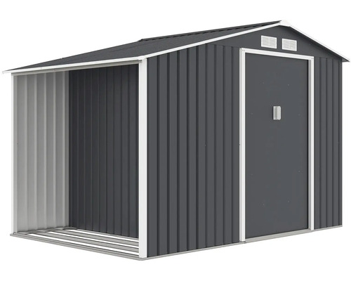 Kovová záhradná chatka s prístavbou a jednými dverami