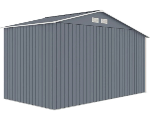 Kovový záhradný domček so sedlovou strechou a vetraním