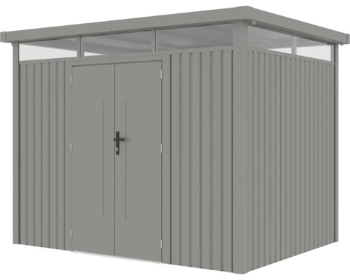 Kovová záhradná búda s dvojkrídlovými dverami a svetlíkom