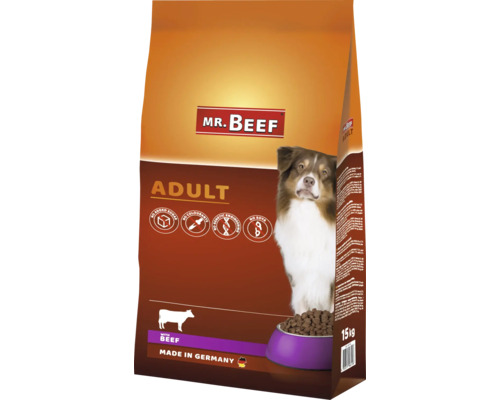 Granule pre psov MR. BEEF Adult Basic s hovädzím 15 kg Mr. Beef Suché krmivo pre dospelých psov s hovädzím mäsom, 15 kilogramové vrece