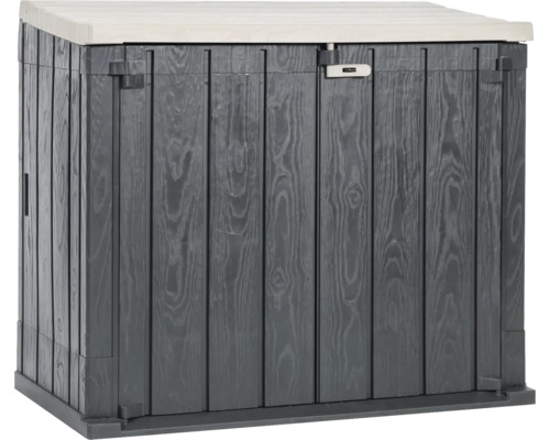 Záhradná skrinka Toomax Stora Way 130 x 75 x 111 cm plastová grafit Záhradná truhlica s dreveným vzhľadom