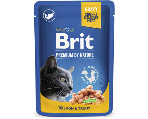 Kapsička pre mačky Brit Premium Salmon & Trout Gravy 100 g Brit Premium by Nature krmivo pre mačky s lososom a pstruhom vo vrecúšku