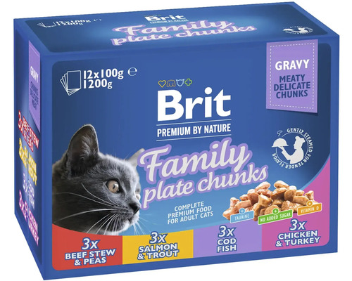 Kapsička pre mačky Brit Premium Family Plate Chunks 12x100 g Brit Family Plate Chunks krmivo pre mačky, 1200 gramov