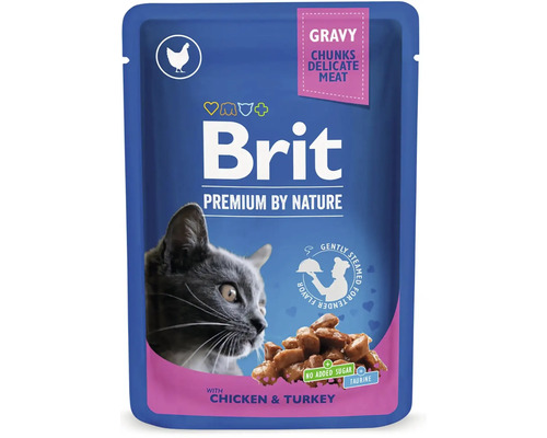 Kapsička pre mačky Brit Premium Chicken & Turkey Gravy 100 g Brit Premium krmivo pre mačky s kuracím a morčacím mäsom v omáčke