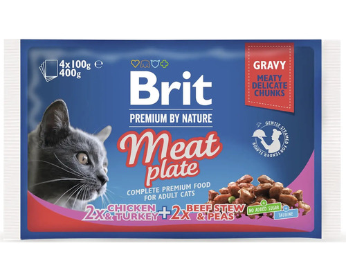 Kapsička pre mačky Brit Premium Cat Pouches Meat Plate 400 g (4x 100 g)