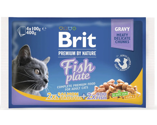 Vrecká pre mačky Brit Premium Cat Pouches Fish Plate 4x 100 g