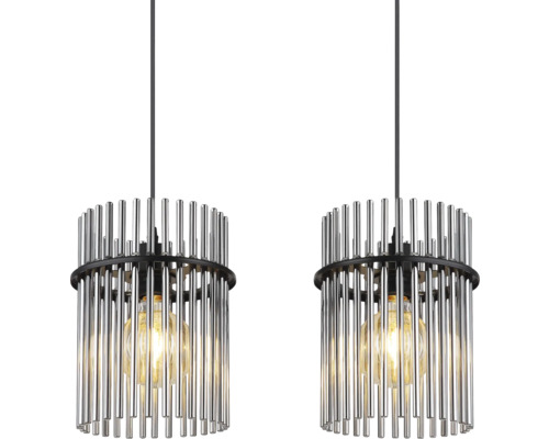 Dve závesné lampy s valcovým tienidlom z kovových tyčí