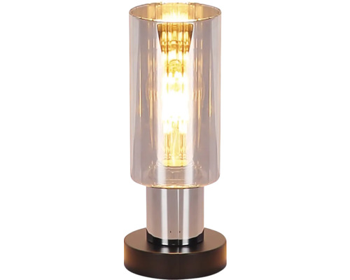 Stolná lampa so skleneným tienidlom a kovovou základňou
