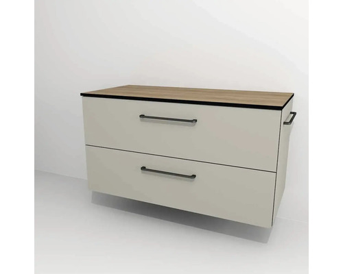 Kúpeľňová skrinka pod umývadlo Devo Sonus 2.0 Muschel 97 x 52 x 45 cm SO2-SU2S97x52F91K51 Závesná skrinka pod umývadlo s dvomi zásuvkami a drevenou doskou