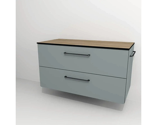 Kúpeľňová skrinka pod umývadlo Devo Sonus 2.0 fjordová zelená 97 x 52 x 45 cm SO2-SU2S97x52F72K51 Skrinka pod umývadlo s dvoma zásuvkami a drevenou doskou