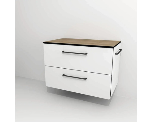 Kúpeľňová skrinka pod umývadlo Devo Sonus 2.0 biela 77 x 52 x 45 cm SO2-SU2S77x52F01K51 Biela skrinka pod umývadlo s dvomi zásuvkami a drevenou doskou