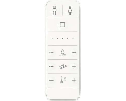 Ovládací prvok pre sprchovaciu toaletu s rozpoznávaním osôb, funkciou splachovania, nastavením intenzity a polohy a nastavením teploty