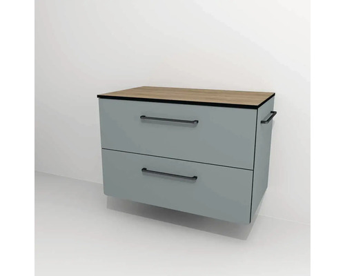 Kúpeľňová skrinka pod umývadlo Devo Sonus 2.0 fjordová zelená 77 x 52 x 45 cm SO2-SU1S77x52F72K51 Závesná skrinka s dvoma zásuvkami a drevenou doskou