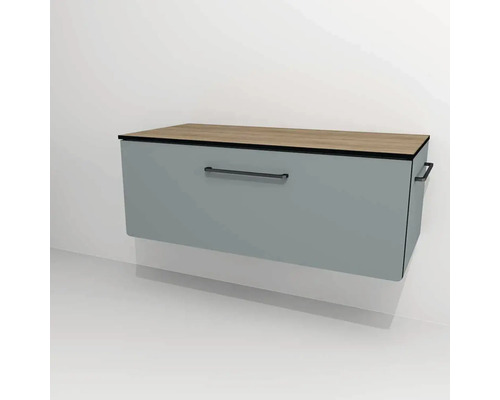 Kúpeľňová skrinka pod umývadlo Devo Sonus 2.0 fjordová zelená 97 x 36 x 45 cm SO2-SU1S97x36F72K51 Nástenná úložná skrinka s drevenou doskou a držadlami