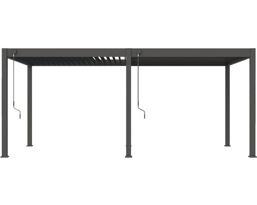 Kovová pergola s lamelovou strechou a kľukovým mechanizmom