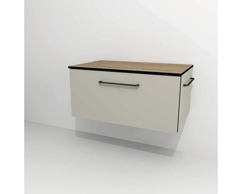 Kúpeľňová skrinka pod umývadlo Devo Sonus 2.0 Muschel 77 x 36 x 45 cm SO2-SU1S77x36F91K51 Závesná skrinka pod umývadlo s úchytkami a drevenou doskou