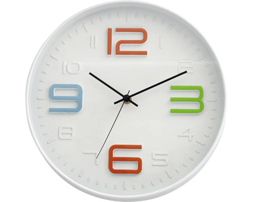 Nástenné hodiny 3D ciferník ø30 cm farebné čísla / biele