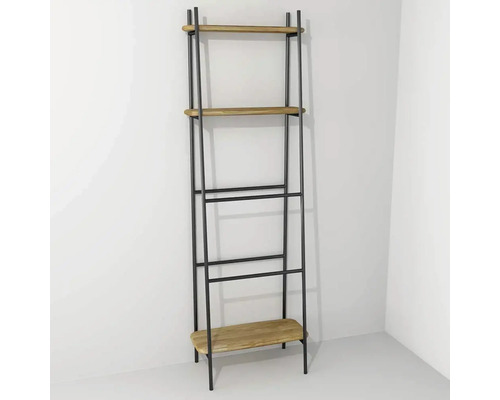 Policový regál do kúpeľne Devo Oval dub/čierna 60 x 180 x 31,8 cm OV-DR-D01L09 Rebrový regál so štyrmi policami z kovu a dreva