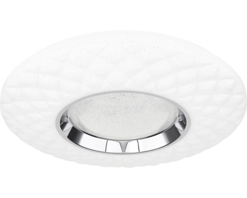 Biele stropné svietidlo s kosoštvorcovým vzorom a chrómovaným krúžkom