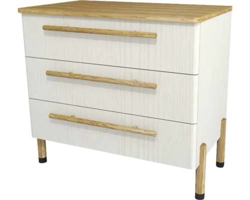 Kúpeľňová skrinka pod umývadlo Devo Sonet biela/dub 84 x 75 x 49 cm SF-SU3S84-F104D01L09 Komoda s tromi zásuvkami a drevenými úchytkami
