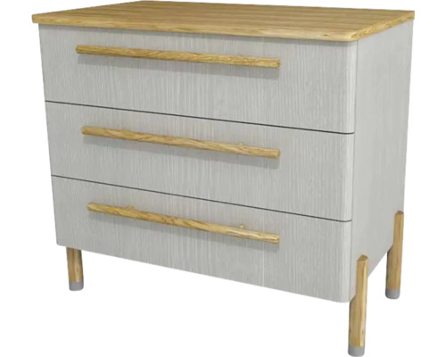 Kúpeľňová skrinka pod umývadlo Devo Sonet sivá/dub 84 x 75 x 49 cm SF-SU3S84-F114D01L10 Komoda s tromi zásuvkami a drevenými úchytkami