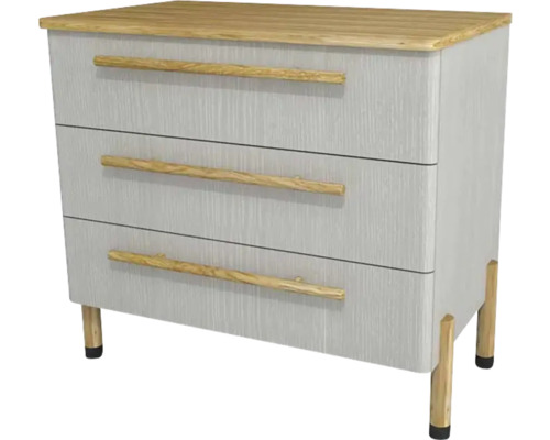 Kúpeľňová skrinka pod umývadlo Devo Sonet sivá/dub 84 x 75 x 49 cm SF-SU3S84-F114D01L09 Komoda s tromi zásuvkami a drevenými úchytkami