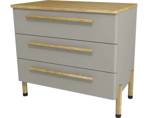 Kúpeľňová skrinka pod umývadlo Devo Sonet kašmír/dub 84 x 75 x 49 cm SF-SU3S84-F112D01L09 Komoda s tromi zásuvkami, drevenými úchytmi a nohami
