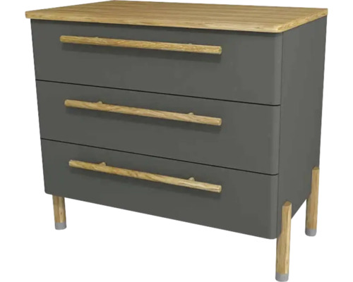 Kúpeľňová skrinka pod umývadlo Devo Sonet sivá Classico/dub 84 x 75 x 49 cm SF-SU3S84-F118D01L10 Komoda s tromi zásuvkami a drevenými úchytmi