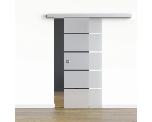 Posuvné dvere sklenené 4 pruhy 775x2050 mm Sklenené posuvné dvere s vodorovnými pruhmi a rukoväťou