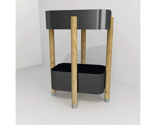 Policový regál do kúpeľne Devo Sonet čierna/dub prírodný 49 x 68 x 34 cm SF-PRZY49-L09D01L10 Stojan na kvety s dvoma kvetináčmi a drevenými nohami