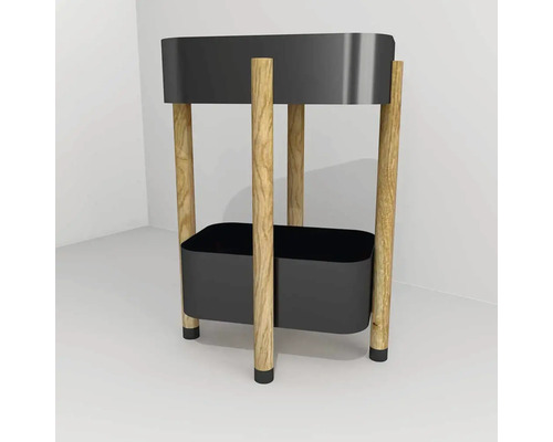 Policový regál do kúpeľne Devo Sonet čierna/dub prírodný 49 x 68 x 34 cm SF-PRZY49-L09D01L09 Dvojitý kvetináč s drevenými nohami