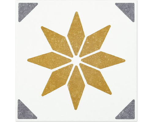 Dekoratívna dlaždica so vzorom hviezdy a trojuholníkmi v rohoch