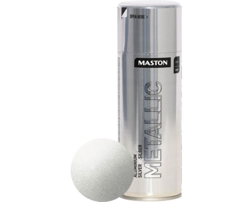Farba v spreji Metallic Maston strieborná metalická 400 ml Maston strieborná hliníková metalická farba v spreji s farebnou vzorkou