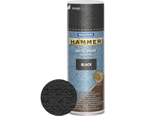 Ochranná kladivková farba v spreji Hammer Maston čierna 400 ml Metalická farba Mastin Hammer v spreji, čierna, s kladivkovým efektom
