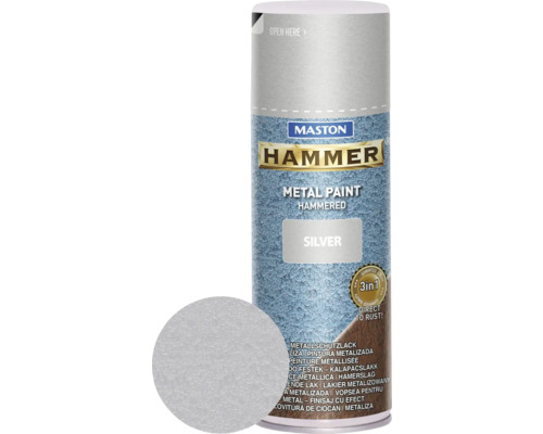 Ochranná kladivková farba v spreji Hammer Maston strieborná 400 ml Maston Hammer metalický lak v spreji, strieborný