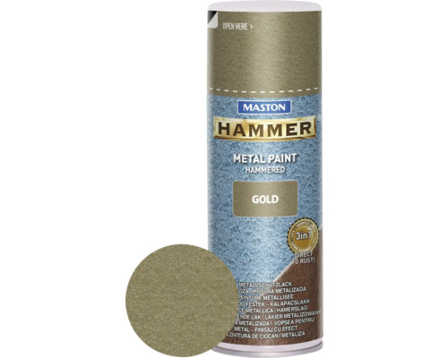Ochranná kladivková farba v spreji Hammer Maston zlatá 400 ml Maston Hammer metalický lak v spreji, zlatá