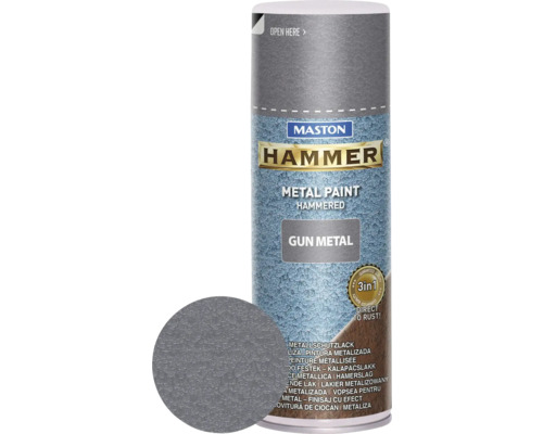 Ochranná kladivková farba v spreji Hammer Maston tmavo sivá 400 ml Maston Hammer metalická farba Gun Metal sprej