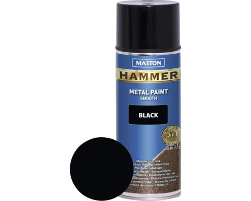Ochranná farba na kov v spreji Hammer Maston čierna hladká 400 ml Maston Hammer metalický lak v spreji s farebnou vzorkou