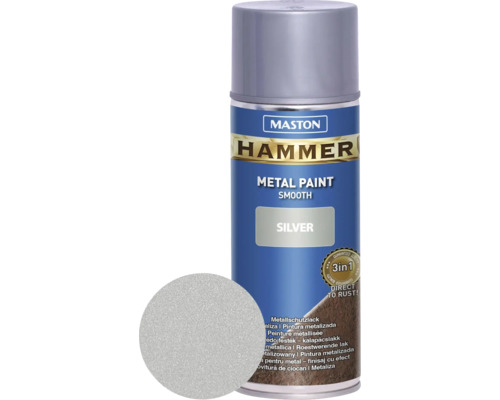 Ochranná farba na kov v spreji Hammer Maston strieborná hladká 400 ml Maston Hammer metalická farba v spreji s antikoróznou ochranou