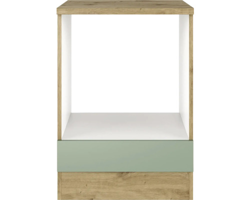 Otvorená polica s drevenou štruktúrou a zeleným panelom