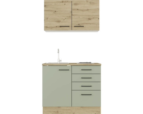 Kuchynská linka s drezom, batériou, zásuvkami a hornými skrinkami