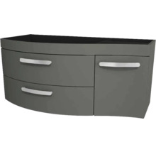 Sivá skrinka pod umývadlo so zásuvkami a dvierkami do kúpeľne