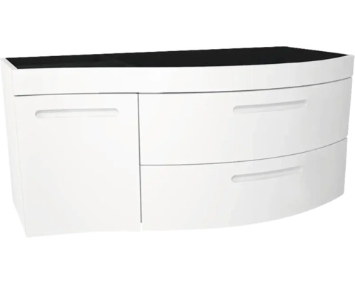 Kúpeľňová skrinka pod umývadlo Devo Vena 2.0 pravá biela 110 x 50 x 42 cm VE2-SU1D2SP-2-F01 Biela skrinka pod umývadlo s čiernou doskou, jednými dvierkami a dvoma zásuvkami