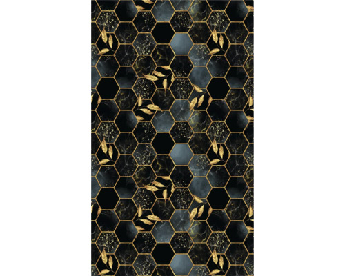 Dekoratívna dlaždica so šesťhranným vzorom, vzhľad mramoru a zlaté akcenty