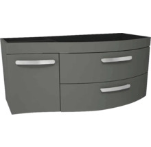 Sivá skrinka pod umývadlo so zásuvkami a dvierkami