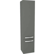 Sivá vysoká skrinka s dvomi zásuvkami a úchytkami