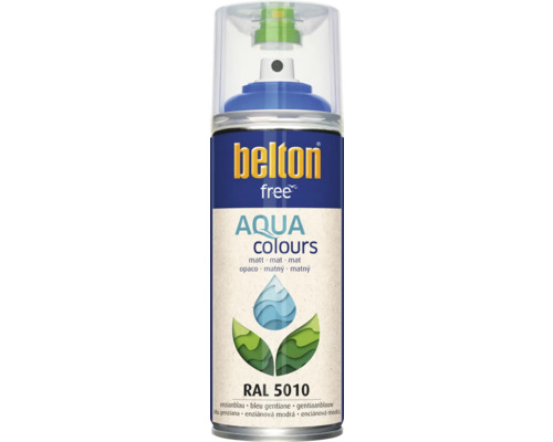 Farba v spreji BELTON enciánová modrá 5010 matná 400 ml Belton Free Aqua Colours sprej horcová modrá RAL 5010