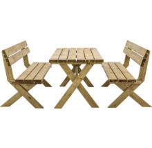 Drevený záhradný stôl s integrovanými lavicami