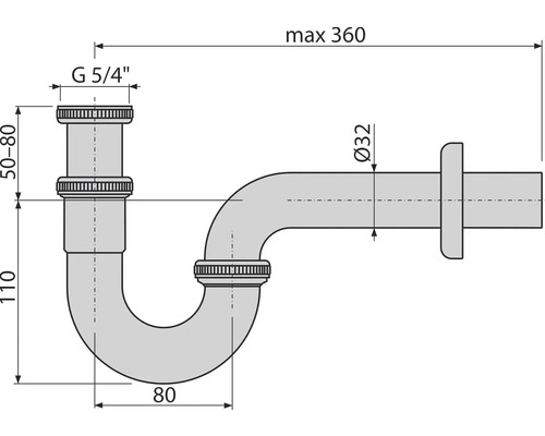 Technický nákres sifónu s rozmermi
