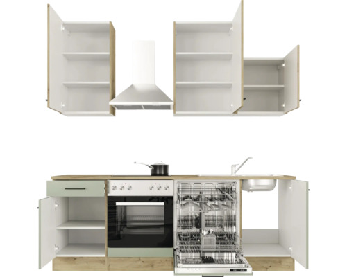 Kompletná kuchynská linka s drezom, umývačkou riadu, rúrou, varnou doskou, digestorom a skrinkami